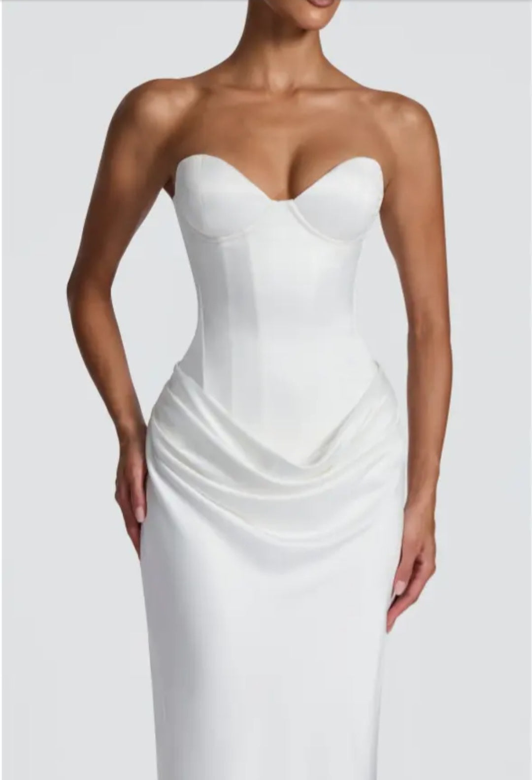 Strapless Sweetheart Bustier Draped Column Gown - Modernrush.us