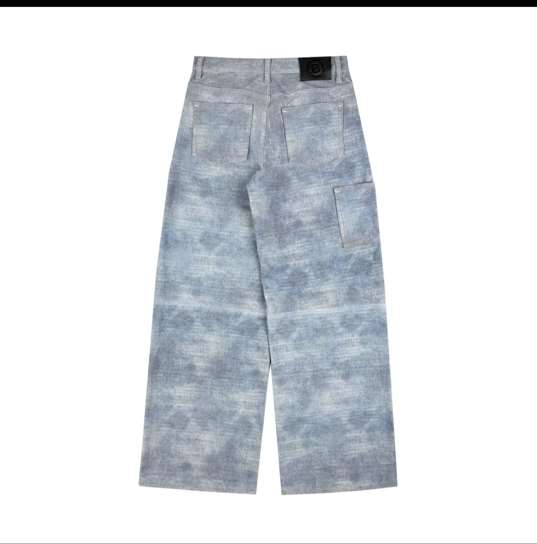Men's Marbled Wash Baggy Wide-Leg Denim