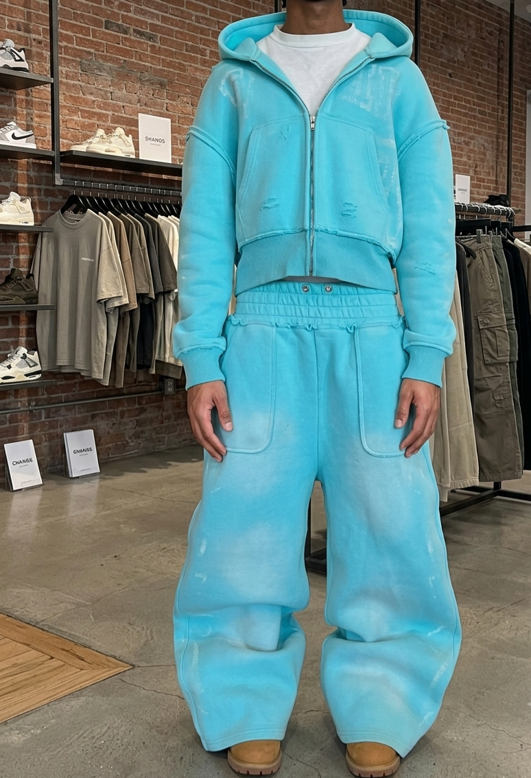 Washed Distressed Flared Sweat Suit Set