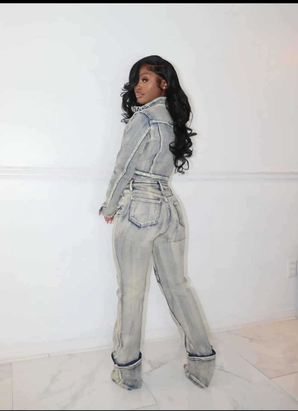 Vintage Wash Zip-Pocket Denim Jacket & Straight-Leg Jeans Set