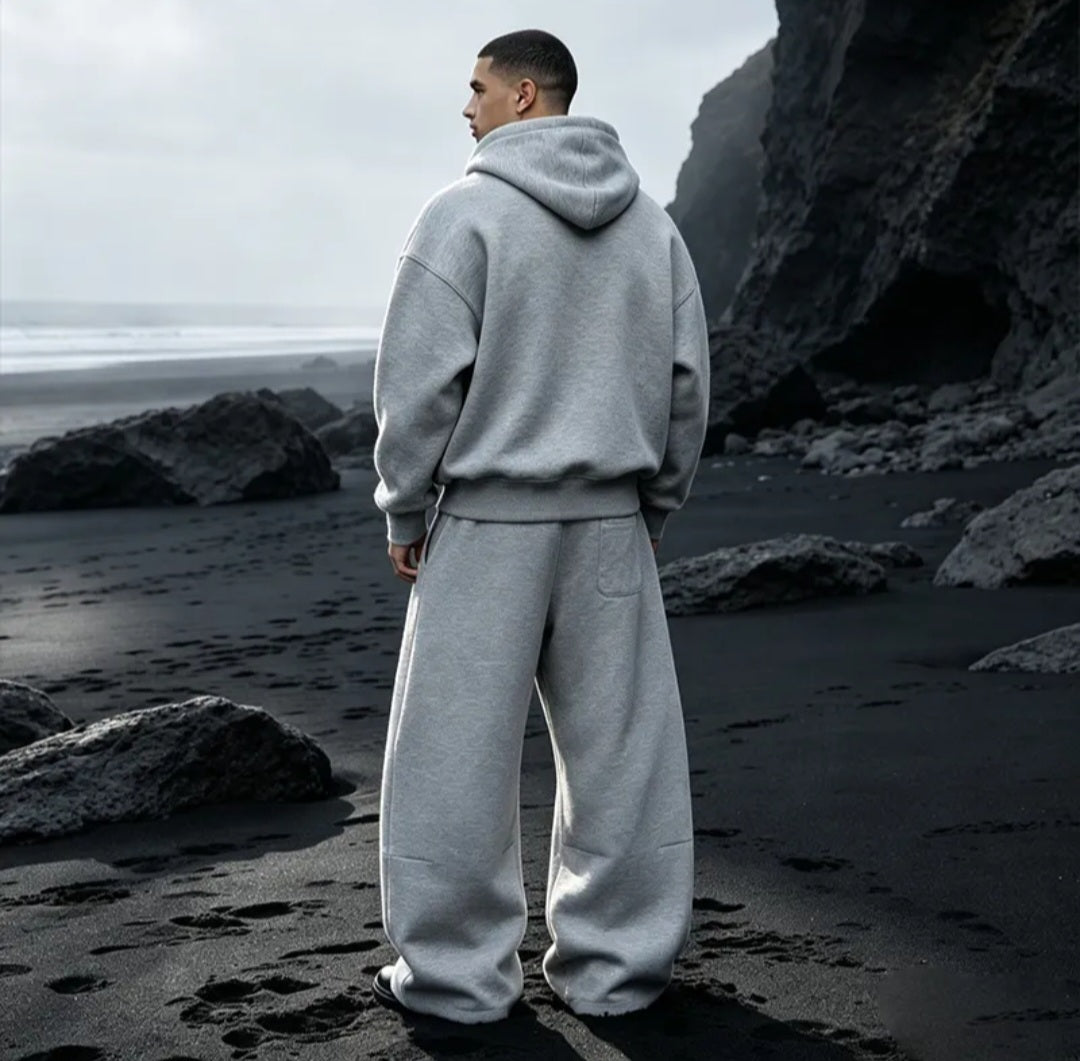 Oversized Pullover Hoodie and Wide-Leg Pants Set, Heavyweight Cotton Fleece