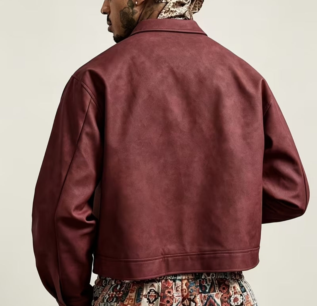 Men's Cropped Faux-Suede Zip Jacket - Modernrush.us