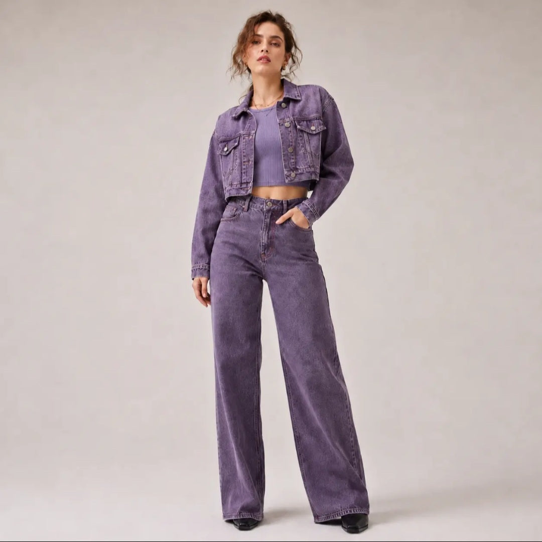 Vintage Denim Jacket & Wide-Leg Trouser Co-Ord Set - Modernrush.us