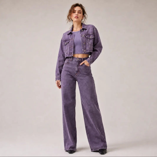 Vintage Denim Jacket & Wide-Leg Trouser Co-Ord Set - Modernrush.us