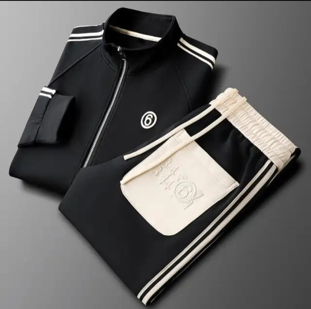 Men's Two-Piece Zip Tracksuit Set, Contrast Stripe Jacket and Joggers