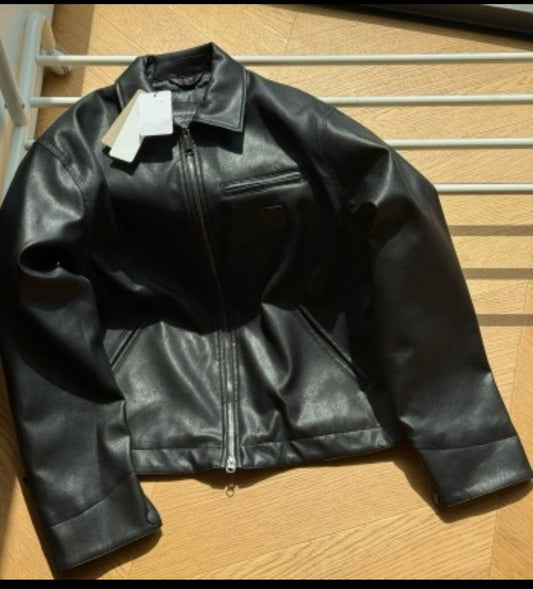 Men's Boxy Cropped Faux Leather Jacket