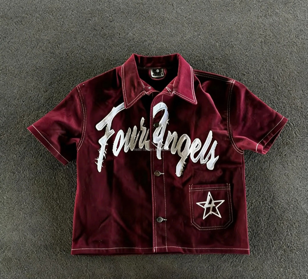 "If It Makes You Happy" Slogan Print Distressed Button-Up Shirt