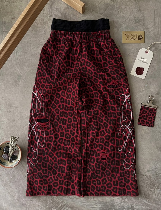 Y2K Leopard Print Wide Leg Sweatpants – Embroidered Scribble Detail - Modernrush.us