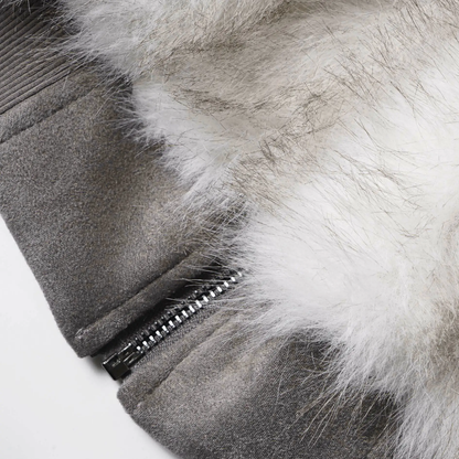 Men's Oversized Faux Fur Lined Suede-Look Hooded Jacket / Giacca Uomo Oversize Effetto Scamosciato con Cappuccio in Pelliccia Sintetica