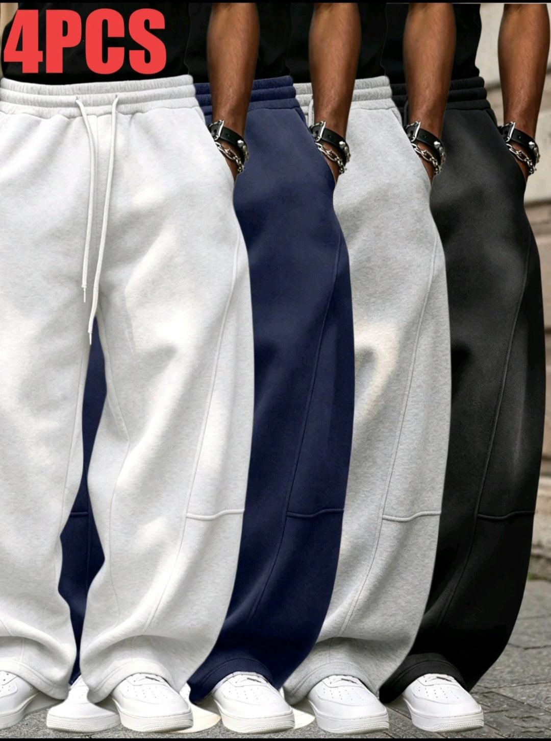 Men's Wide Leg Sweatpants, American Style Loose Drawstring Straight Pants