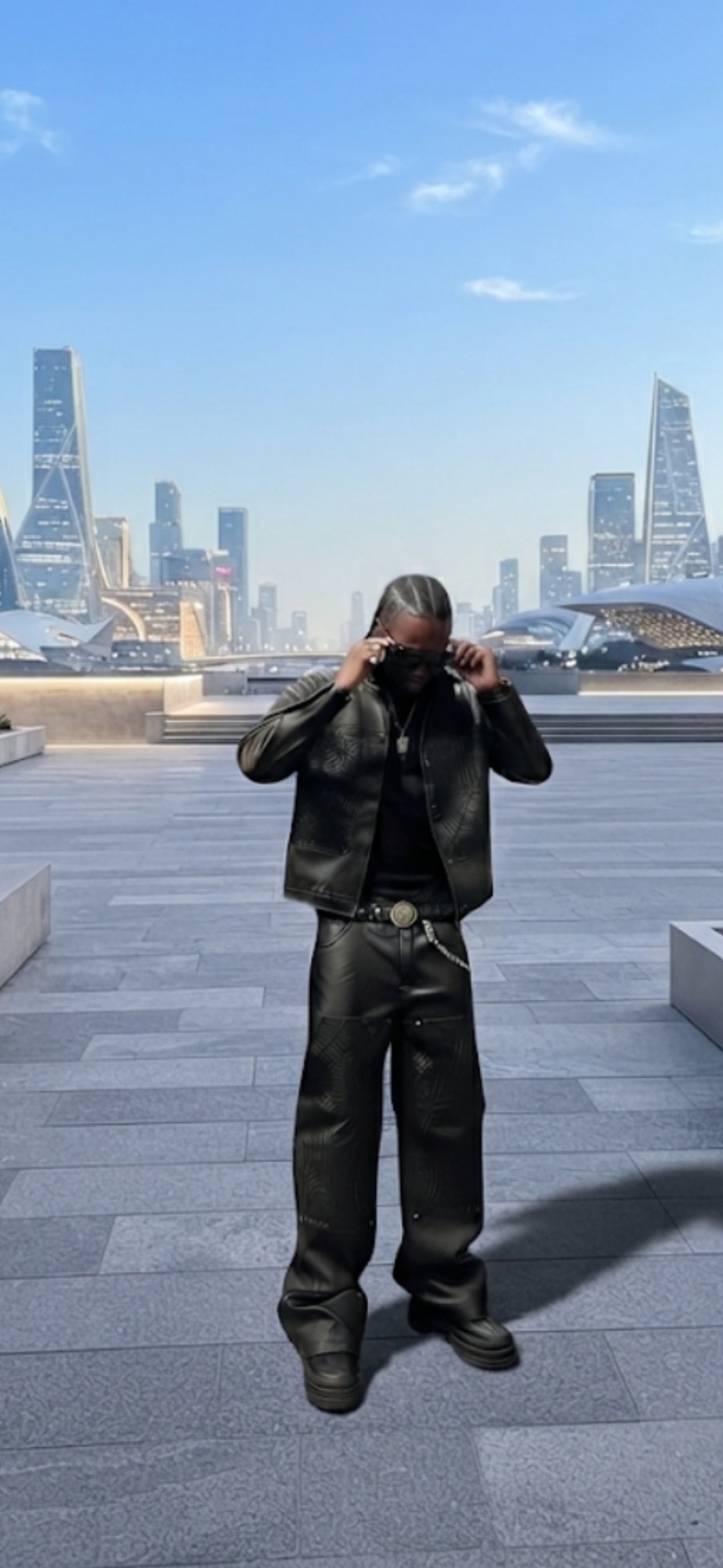Men's Spiderweb Embossed Faux Leather Jacket & Pants Set
