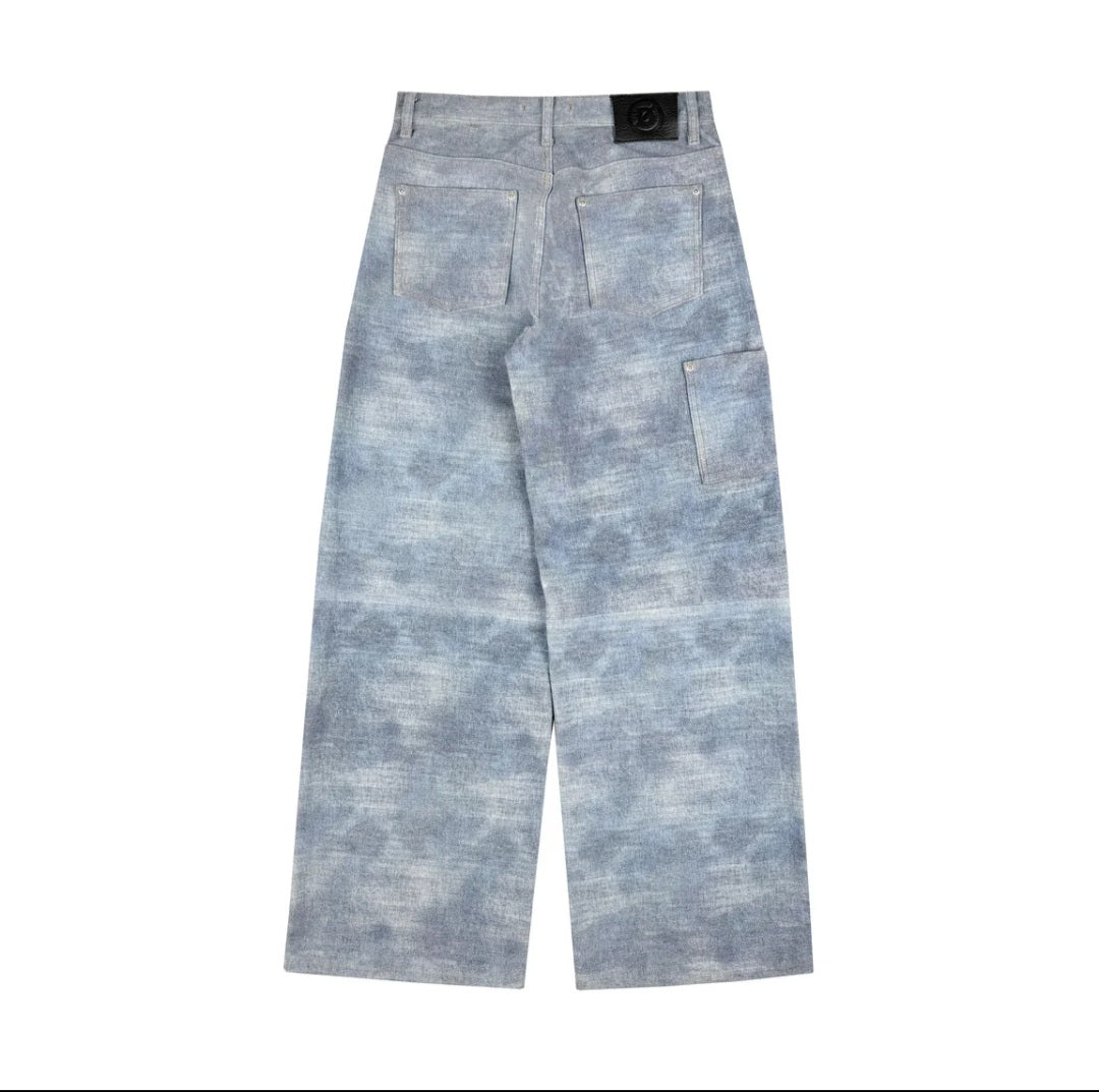 Men's Marbled Wash Baggy Wide-Leg Denim