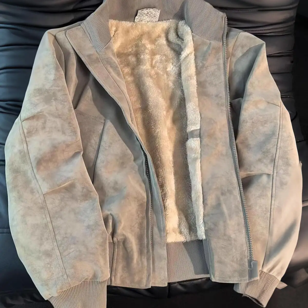 Men's Washed Suede-Look Fleece Lined Bomber Jacket / Bomber Uomo Effetto Scamosciato Lavato con Fodera in Pile
