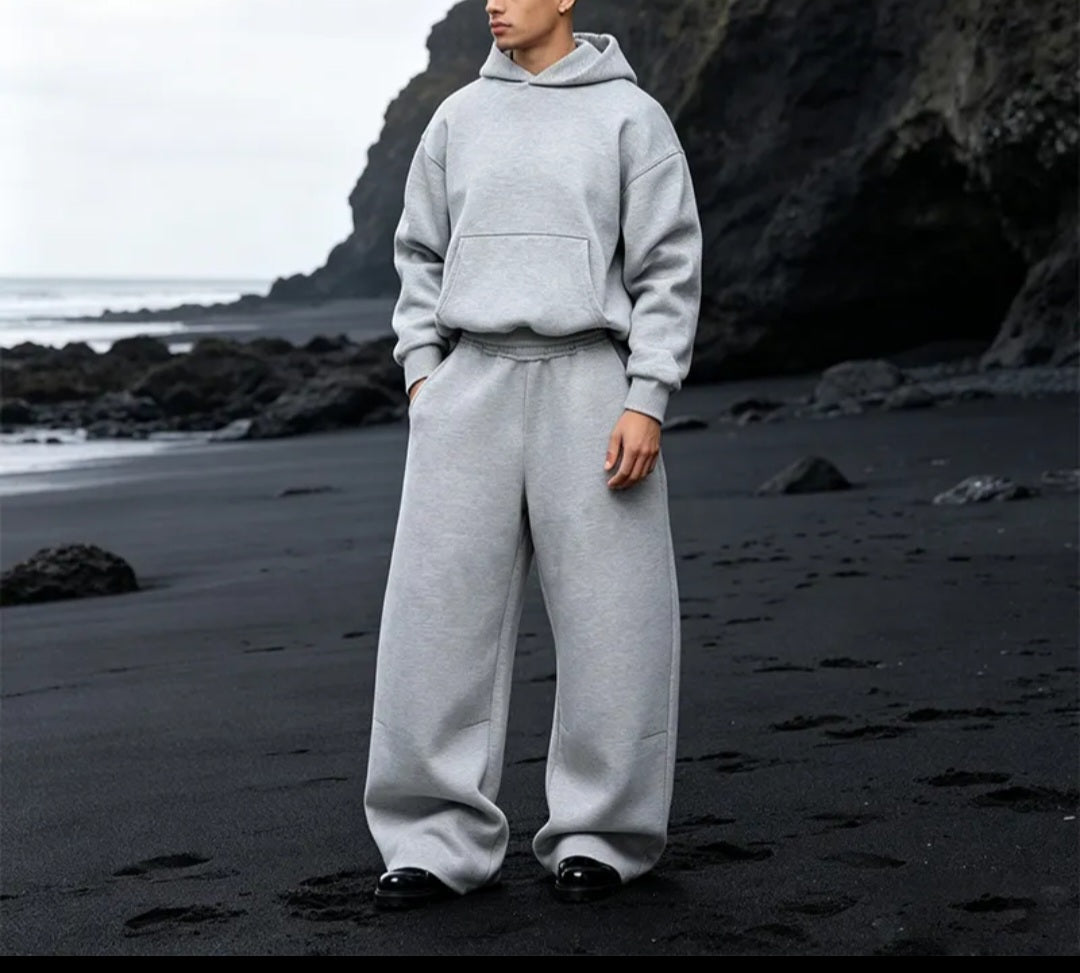 Oversized Pullover Hoodie and Wide-Leg Pants Set, Heavyweight Cotton Fleece