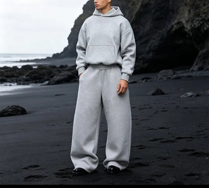 Oversized Pullover Hoodie and Wide-Leg Pants Set, Heavyweight Cotton Fleece - Modernrush.us