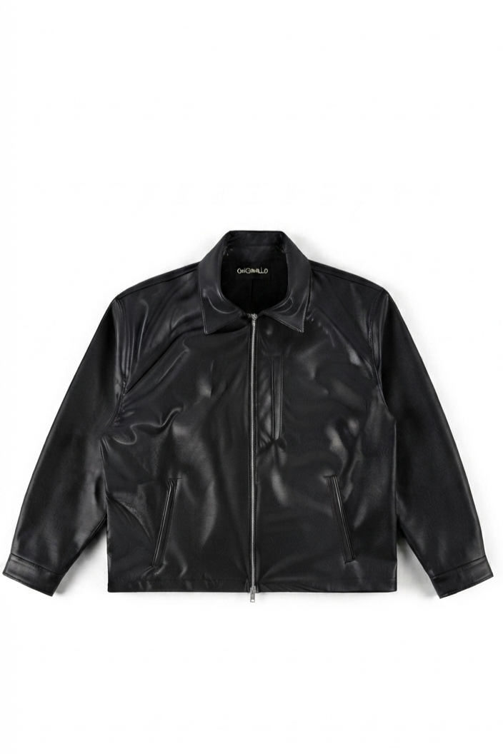 Men's Boxy Cropped Faux Leather Jacket