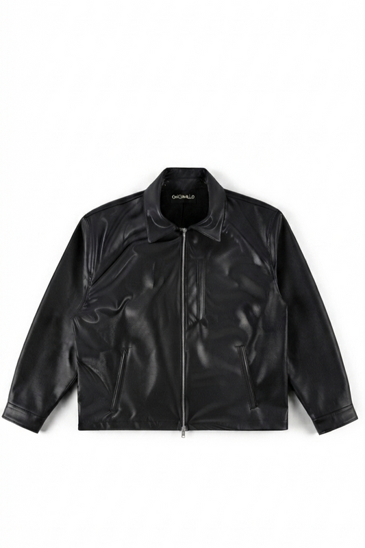 Men's Boxy Cropped Faux Leather Jacket