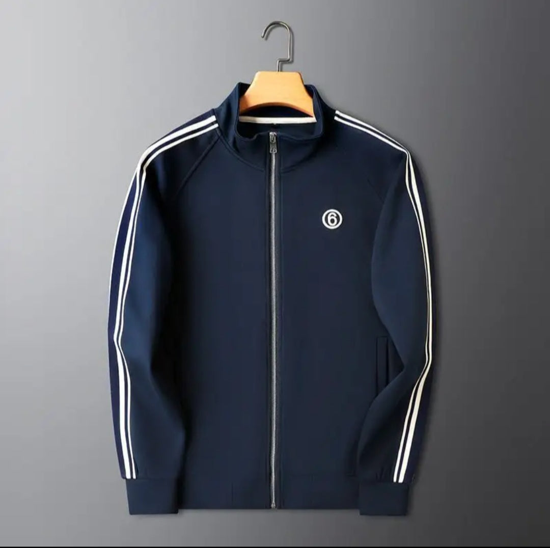 Men's Two-Piece Zip Tracksuit Set, Contrast Stripe Jacket and Joggers