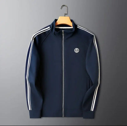 Men's Two-Piece Zip Tracksuit Set, Contrast Stripe Jacket and Joggers - Modernrush.us