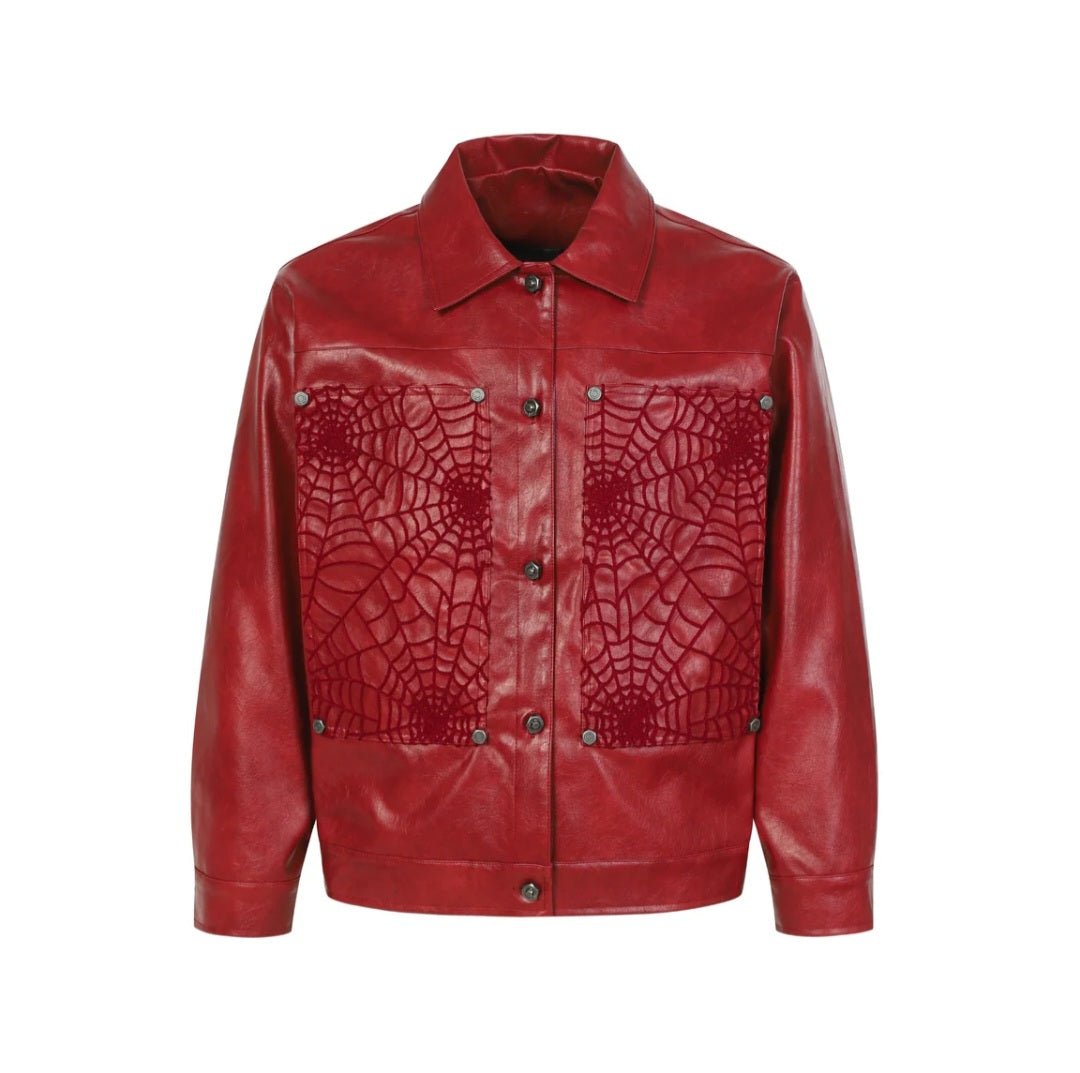 Men's Spiderweb Embossed Faux Leather Jacket