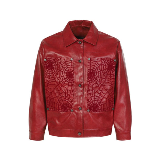 Men's Spiderweb Embossed Faux Leather Jacket