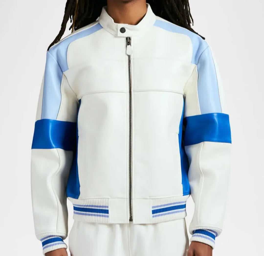Colorblock Faux-Leather Racing Bomber Jacket