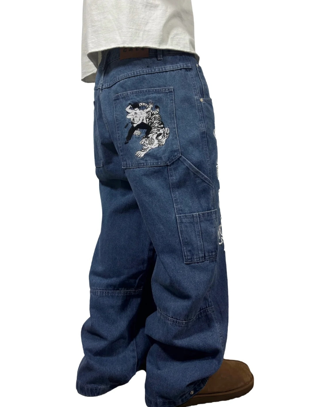 Men's Baggy Tiger Embroidered Jeans