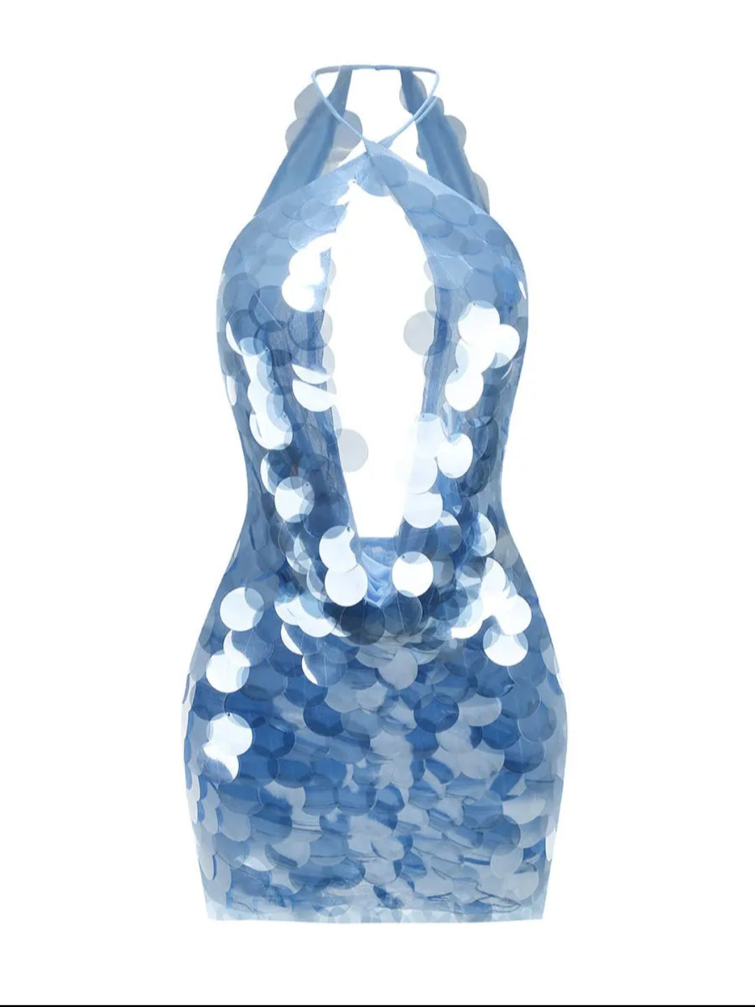 Sequin Plunge Halter Bodycon Mini Dress - Modernrush.us