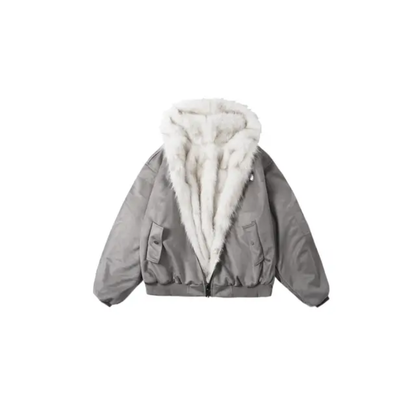 Men's Oversized Faux Fur Lined Suede-Look Hooded Jacket / Giacca Uomo Oversize Effetto Scamosciato con Cappuccio in Pelliccia Sintetica
