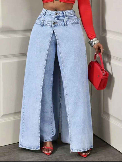 High-Waisted Split-Front Wide-Leg Jeans | Jeans a Gamba Larga con Spacco Frontale Effetto Due Pezzi