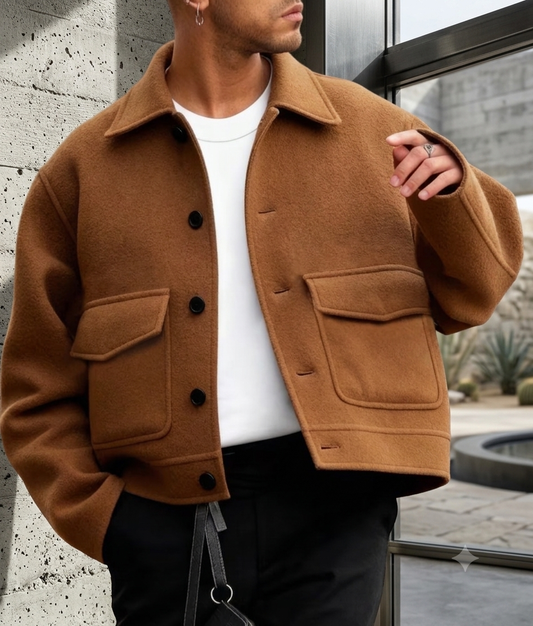 Men's Short Trendy Jacket, Korean Style Retro Literary Casual Coat
