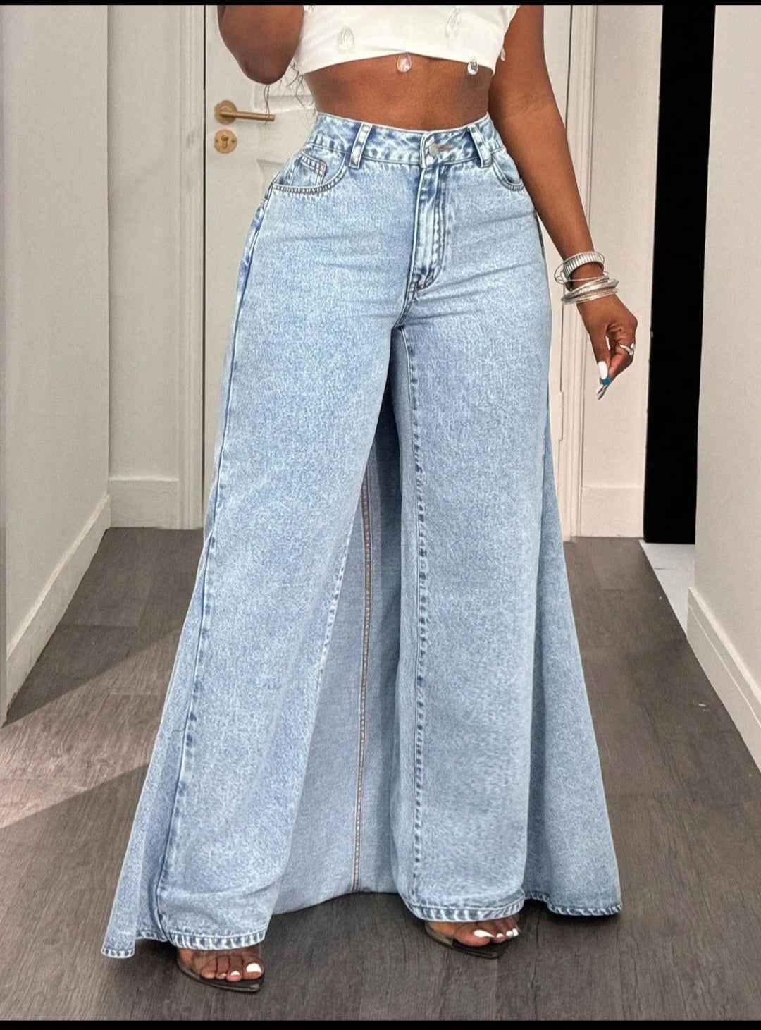 High-Waisted Wide-Leg Flared Jeans