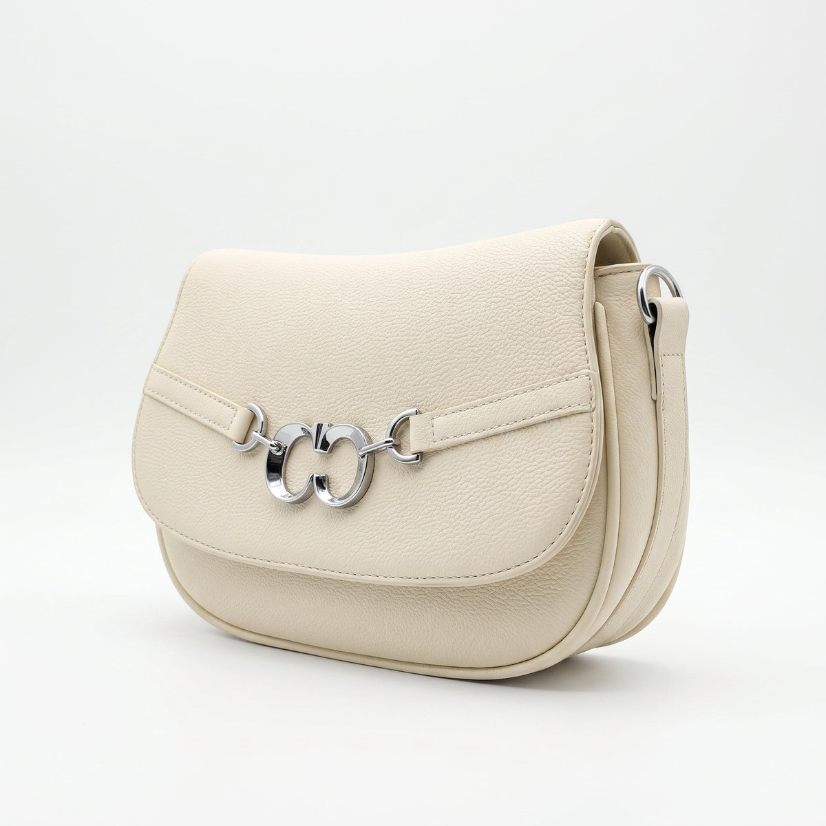 Saddle Bag Charro Beige con Doppio Anello Logo e Tracolla Rimovibile