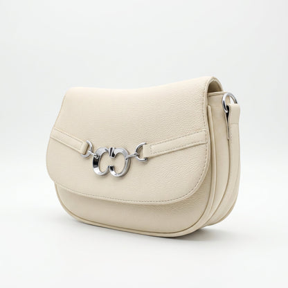 Saddle Bag Charro Beige con Doppio Anello Logo e Tracolla Rimovibile