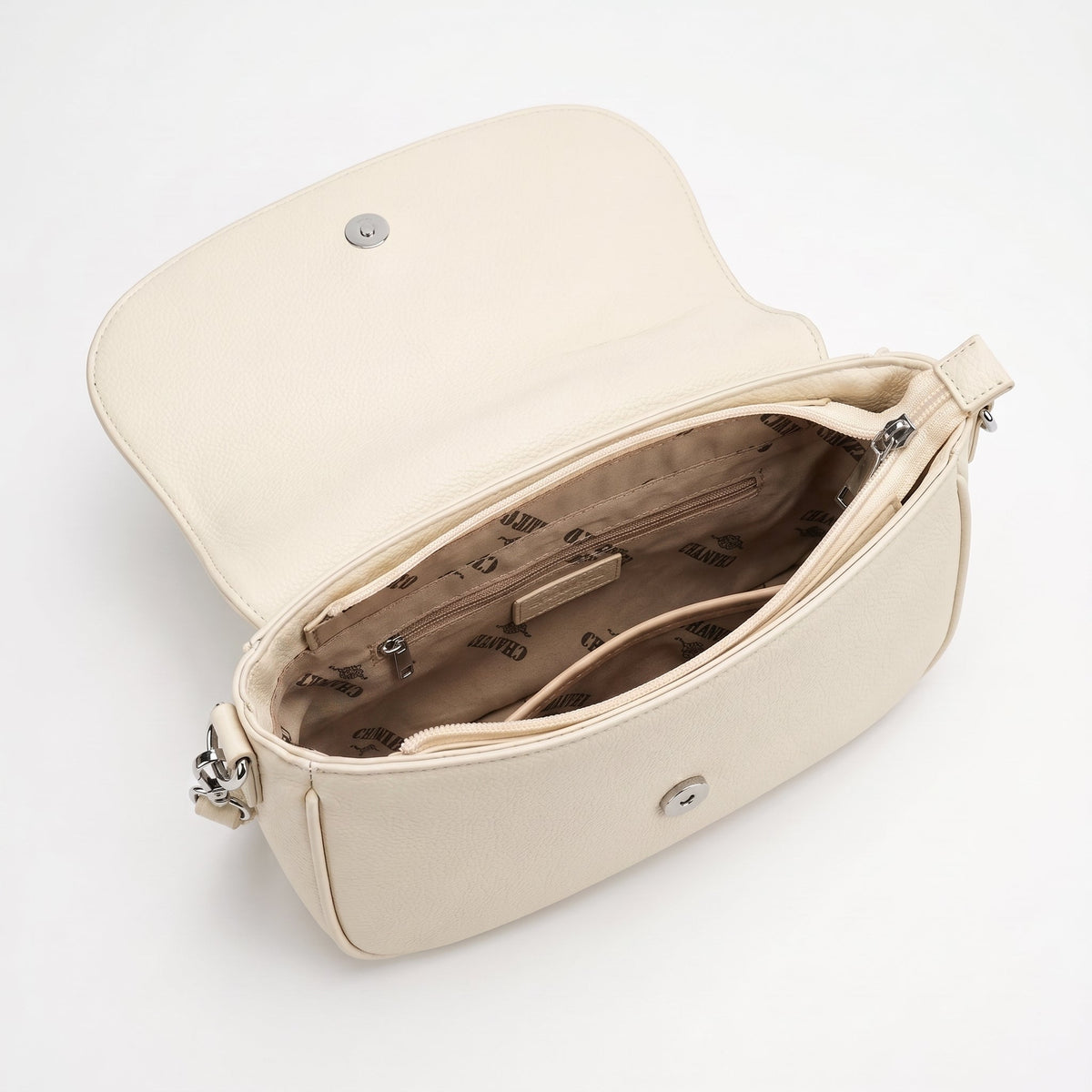 Saddle Bag Charro Beige con Doppio Anello Logo e Tracolla Rimovibile