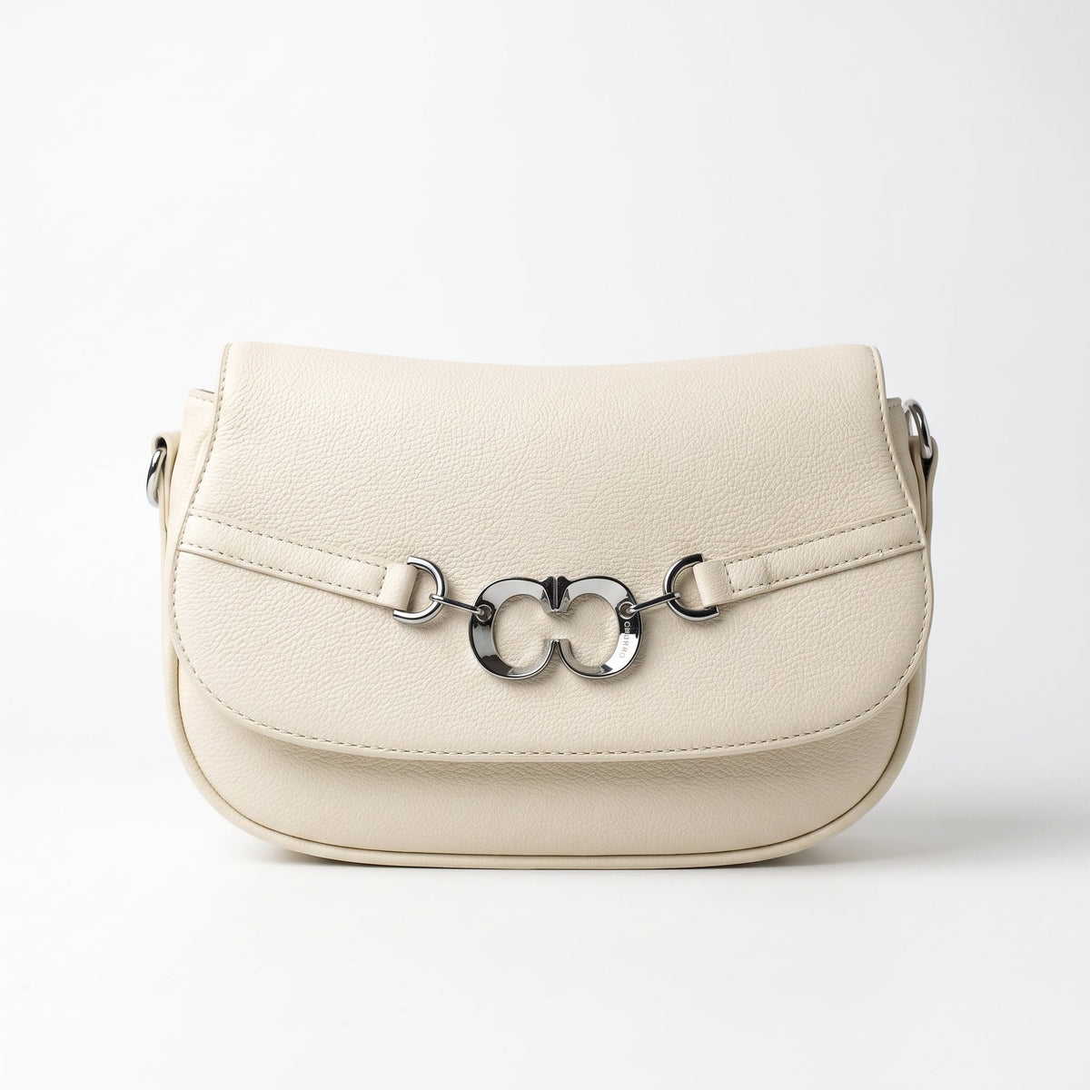 Saddle Bag Charro Beige con Doppio Anello Logo e Tracolla Rimovibile