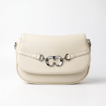 Saddle Bag Charro Beige con Doppio Anello Logo e Tracolla Rimovibile