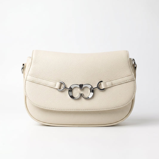 Saddle Bag Charro Beige con Doppio Anello Logo e Tracolla Rimovibile