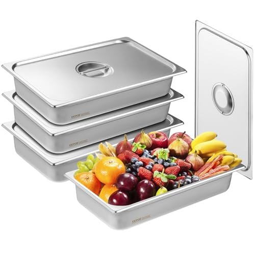 4 Pack Hotel Pans, Full Size Anti-Jam Steam Pan with Lid, 0.8mm Thick