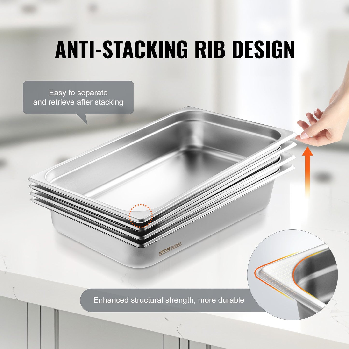 4 Pack Hotel Pans, Full Size Anti-Jam Steam Pan with Lid, 0.8mm Thick
