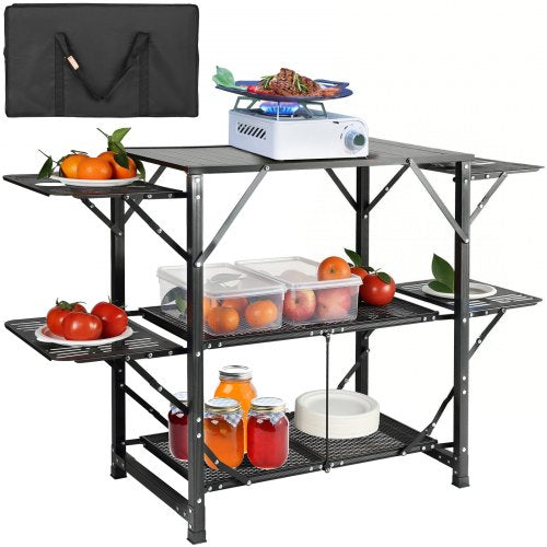 Camping Kitchen Table, One-piece Folding Portable Cook Station with A