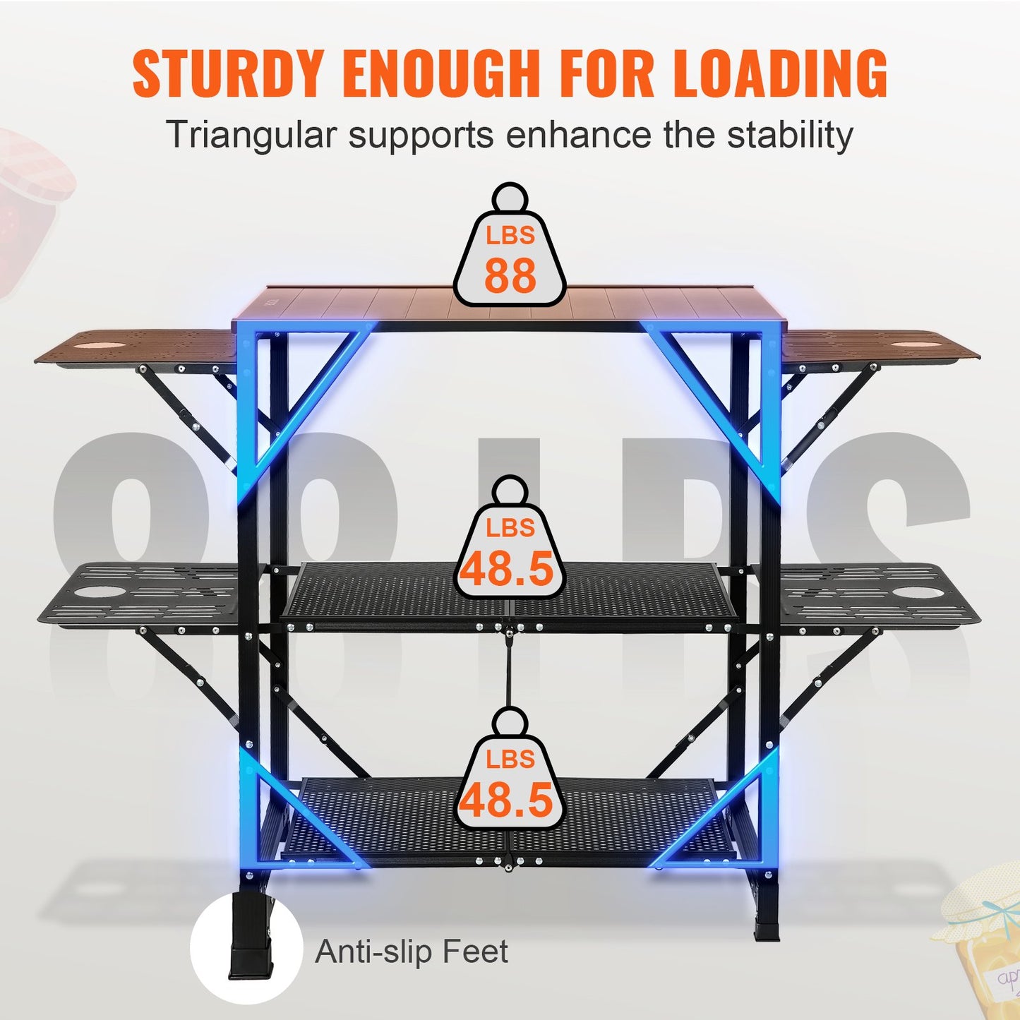 Camping Kitchen Table, One-piece Folding Portable Cook Station with A