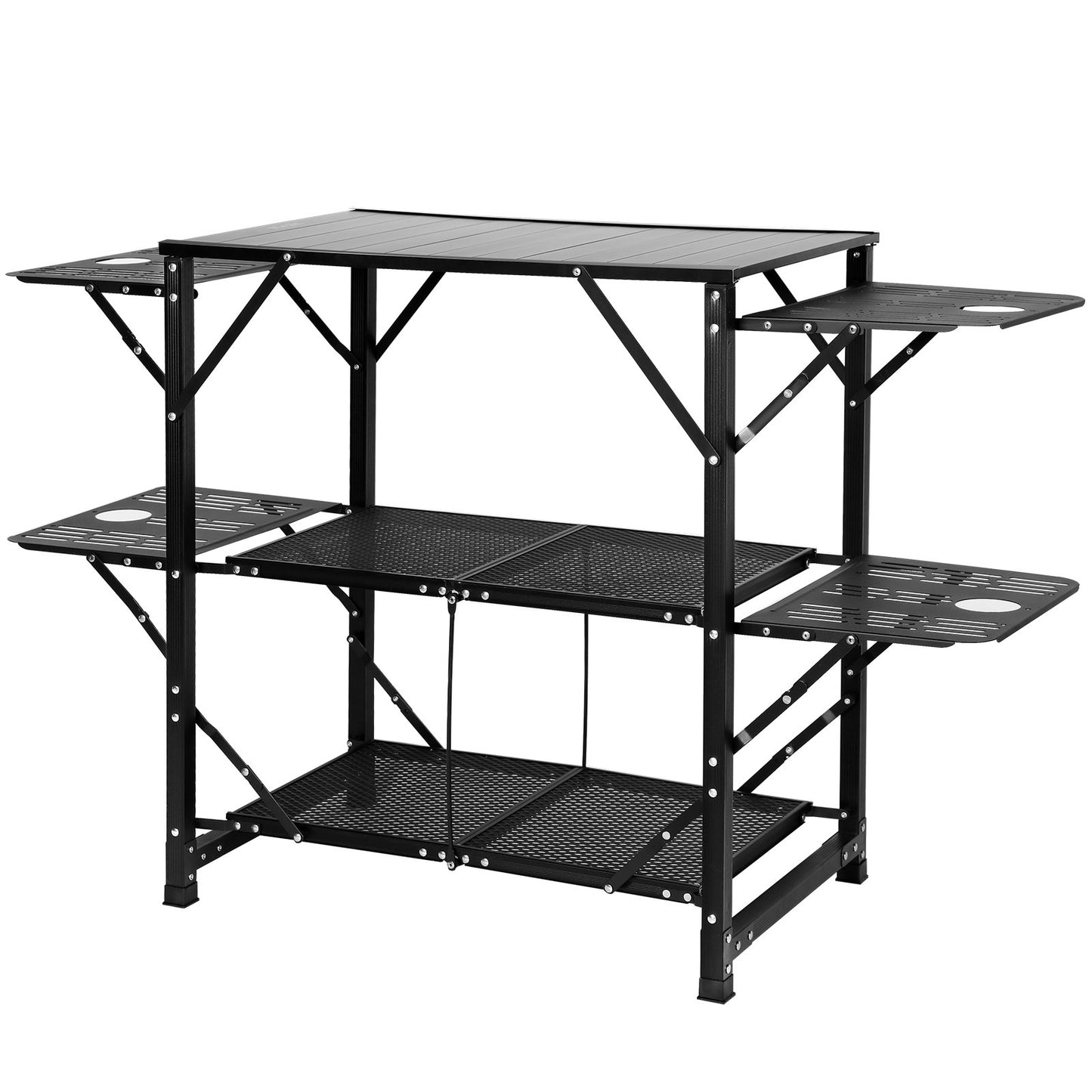 Camping Kitchen Table, One-piece Folding Portable Cook Station with A