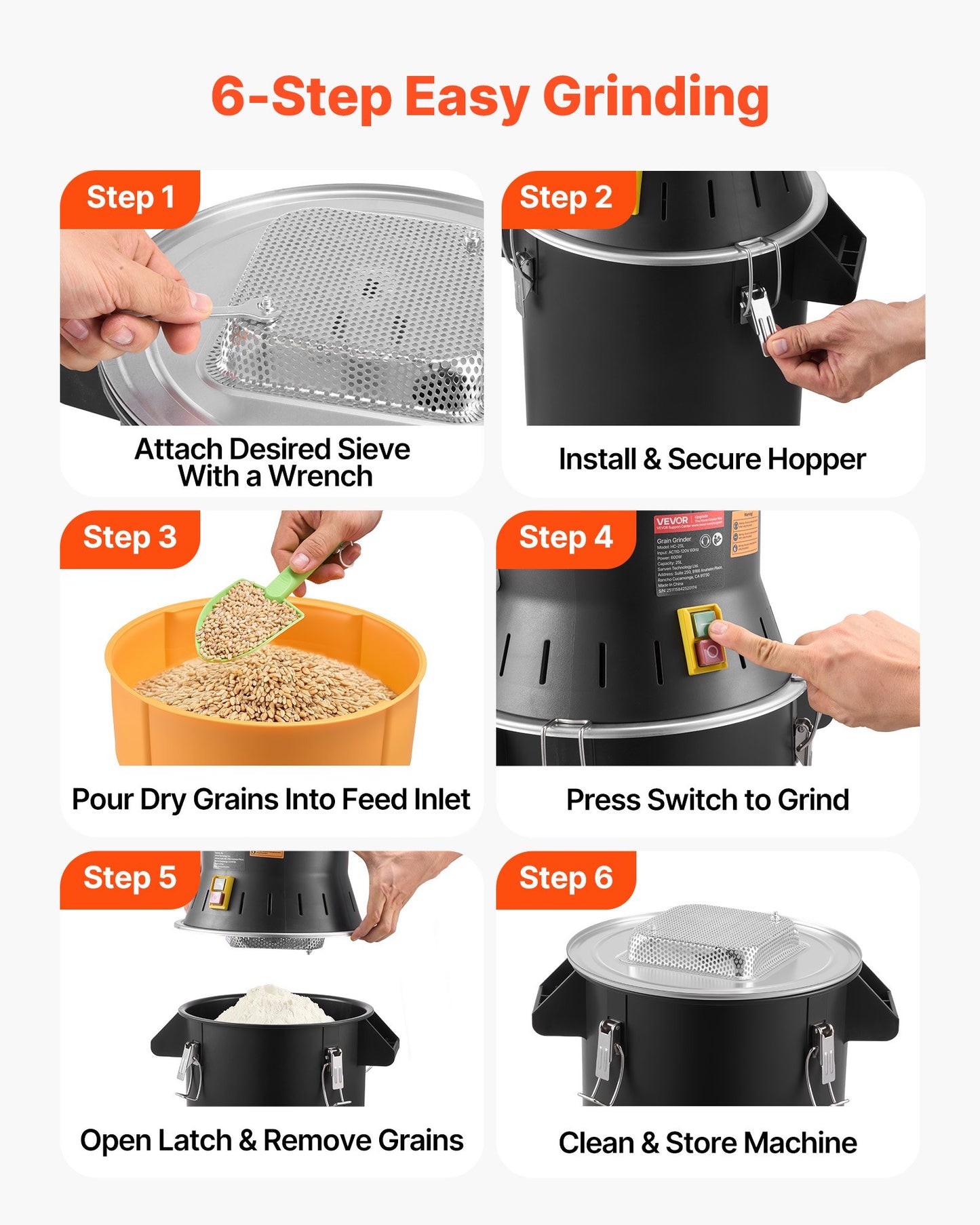Electric Grain Mill Grinder, 600W High Power Commercial Spice Grinder,