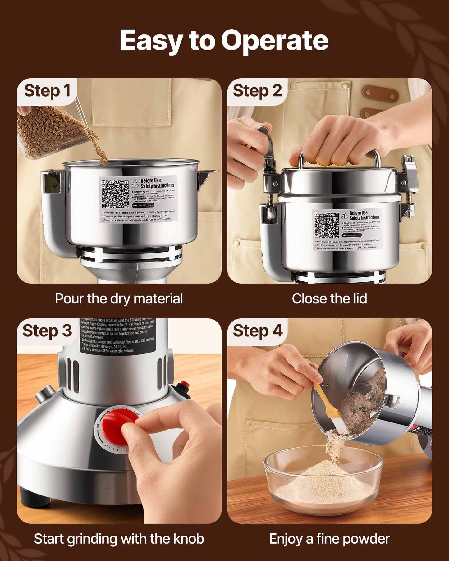 750g Electric Grain Mill Grinder, High Speed 2000W Commercial Spice