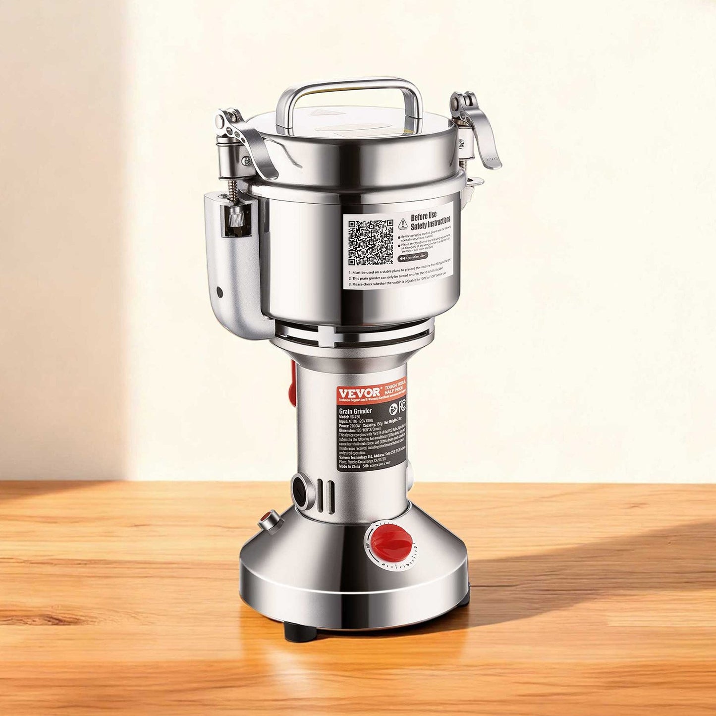 750g Electric Grain Mill Grinder, High Speed 2000W Commercial Spice