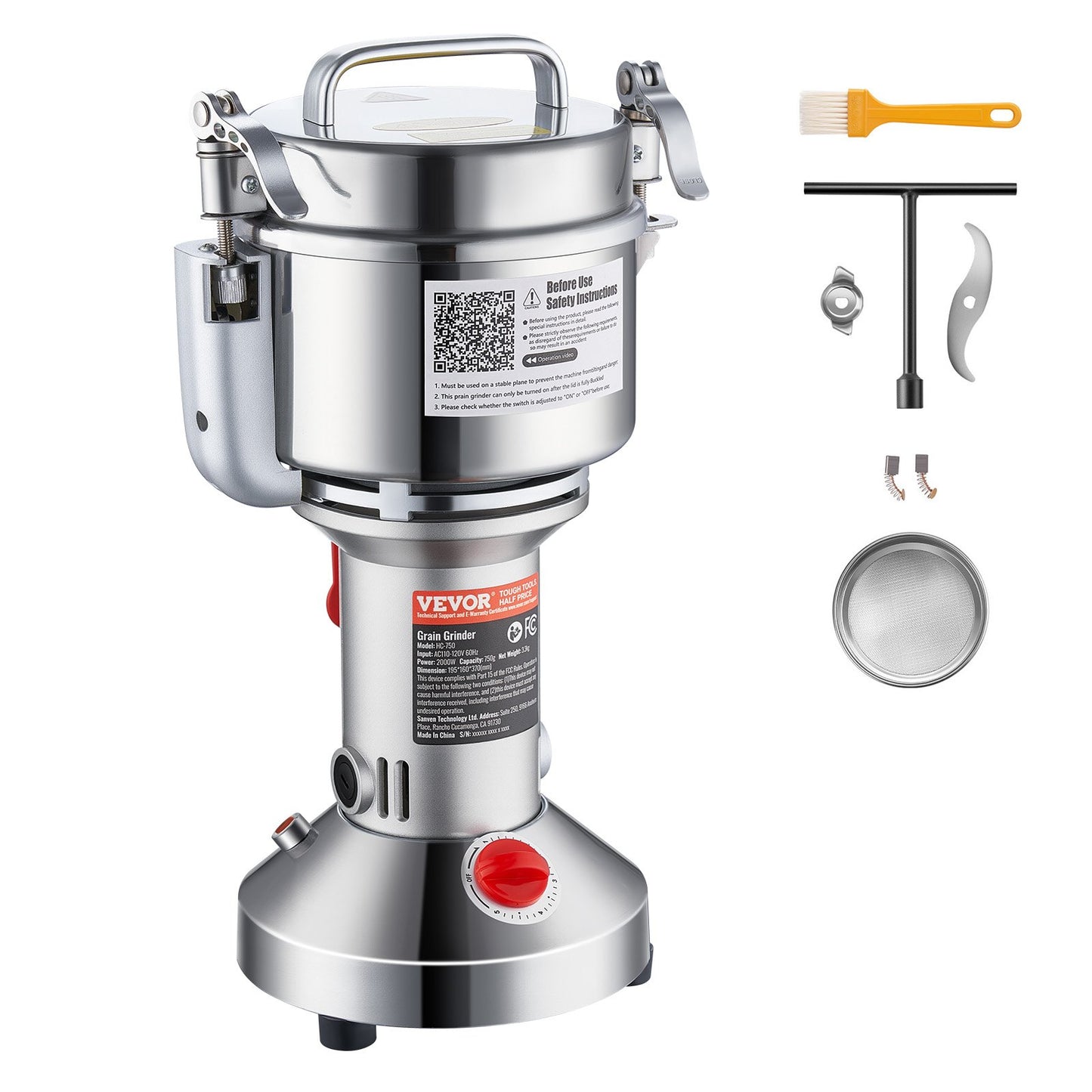 750g Electric Grain Mill Grinder, High Speed 2000W Commercial Spice