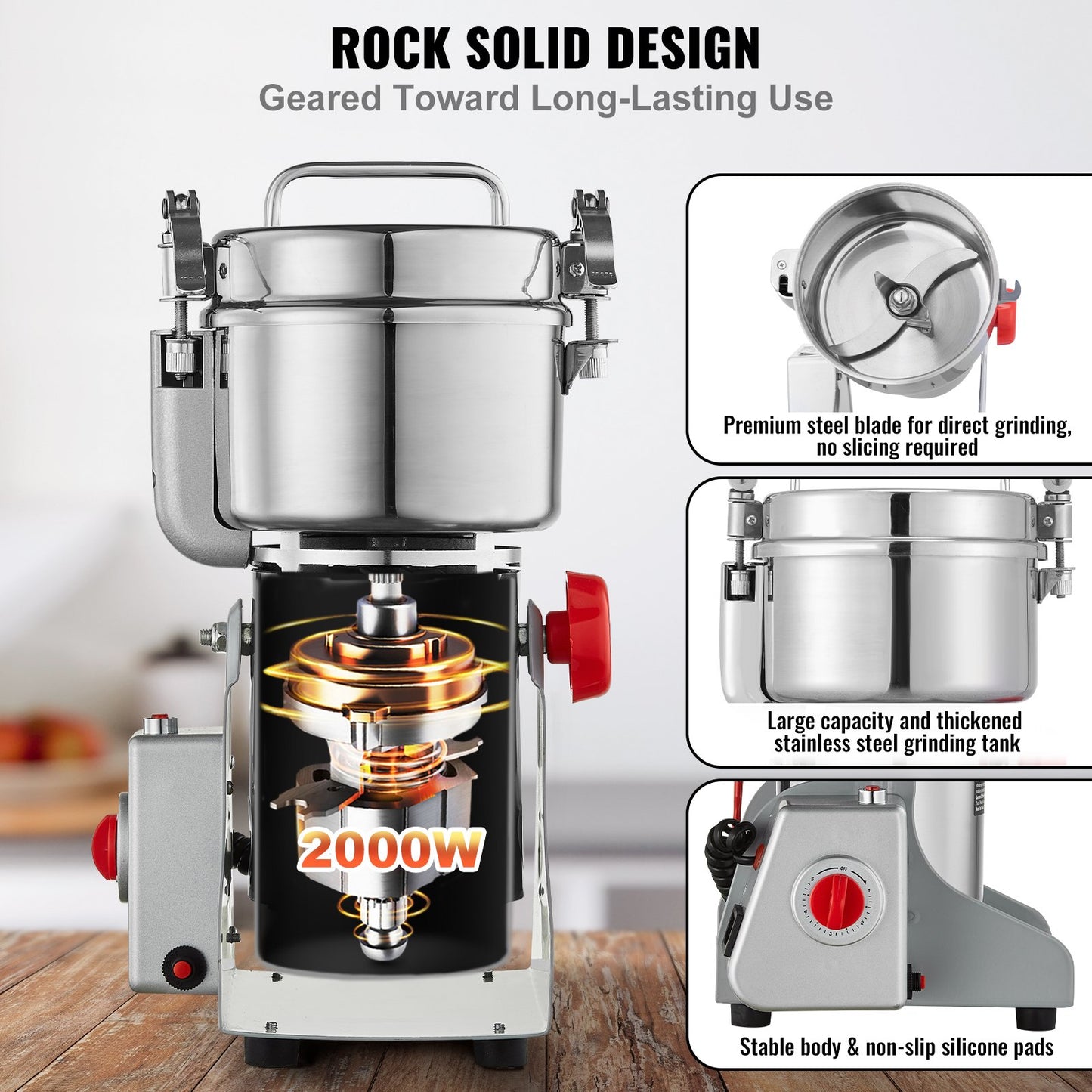 750g Electric Grain Mill Grinder, High Speed 2000W Commercial Spice