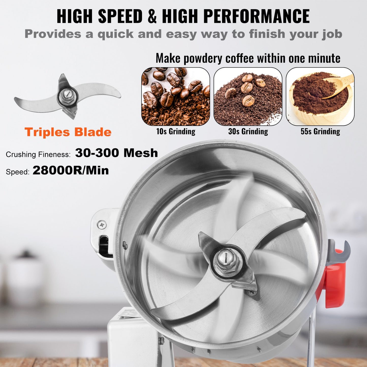 750g Electric Grain Mill Grinder, High Speed 2000W Commercial Spice