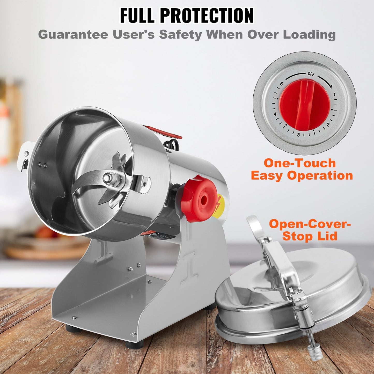 750g Electric Grain Mill Grinder, High Speed 2000W Commercial Spice